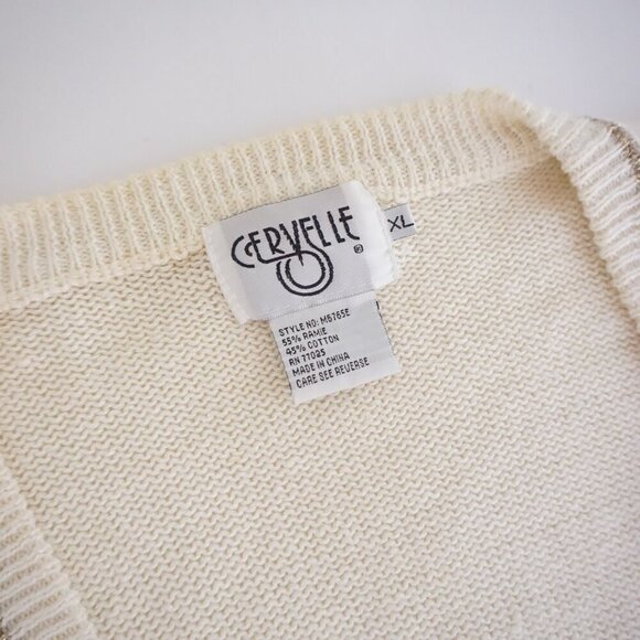 Vintage Cervelle Cream Gold Embroidered Beach Theme Button Up Knit Cardigan Xl - Picture 10 of 13